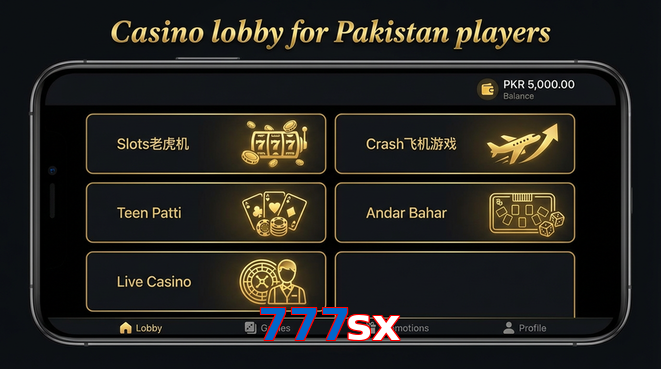 Lobby view of 777Sx for Pakistan users